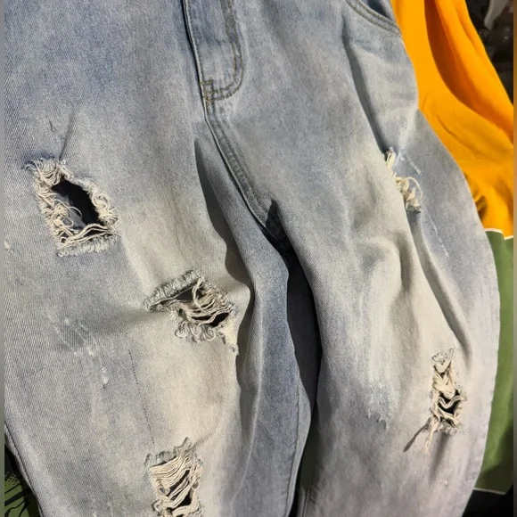 Distressed Light Blue Denim Overalls - Picture 3 of 6